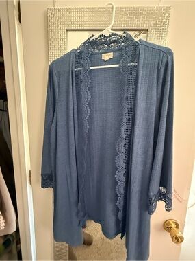 Grege Blue Lace-Trim Women's Kimono Cardigan
